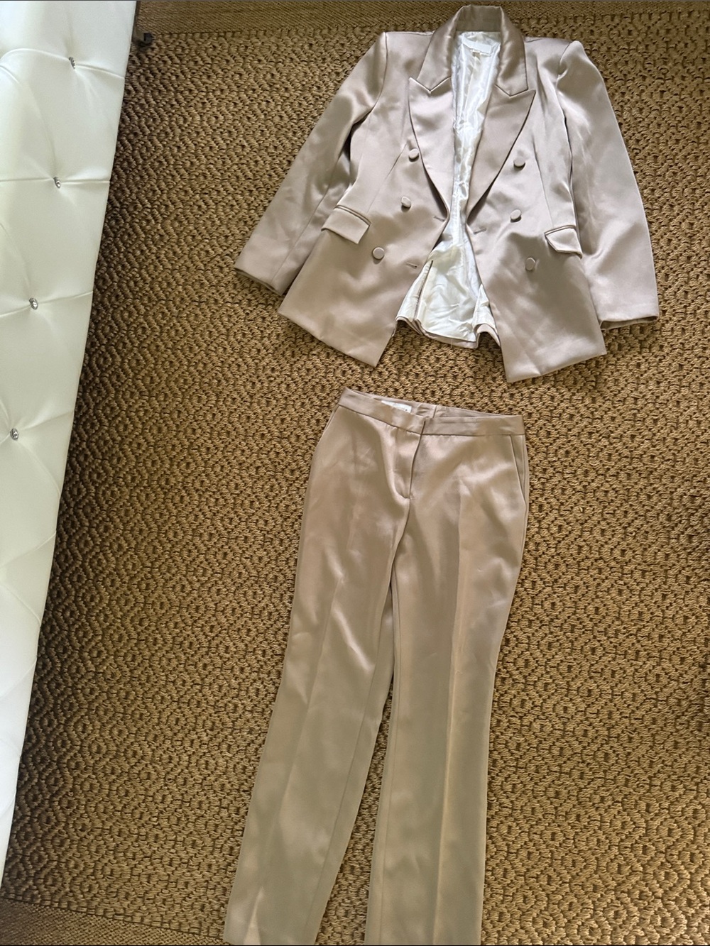 Zara Satin-Look Double-Breasted Pantsuit in Beige